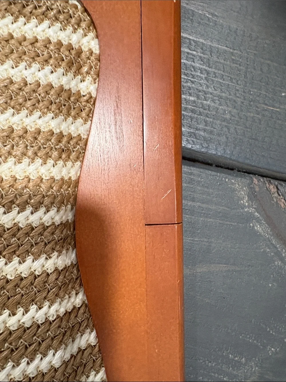 Striped Woven Straw Clutch with Tan Leather Trim
